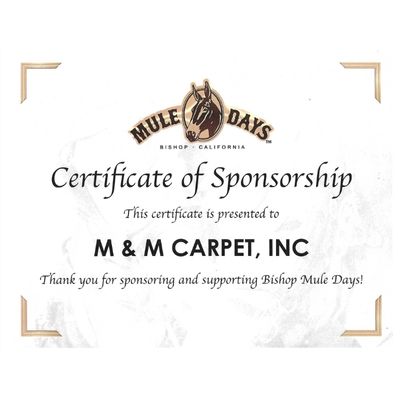 Mule Days Certificate of Sponsorship